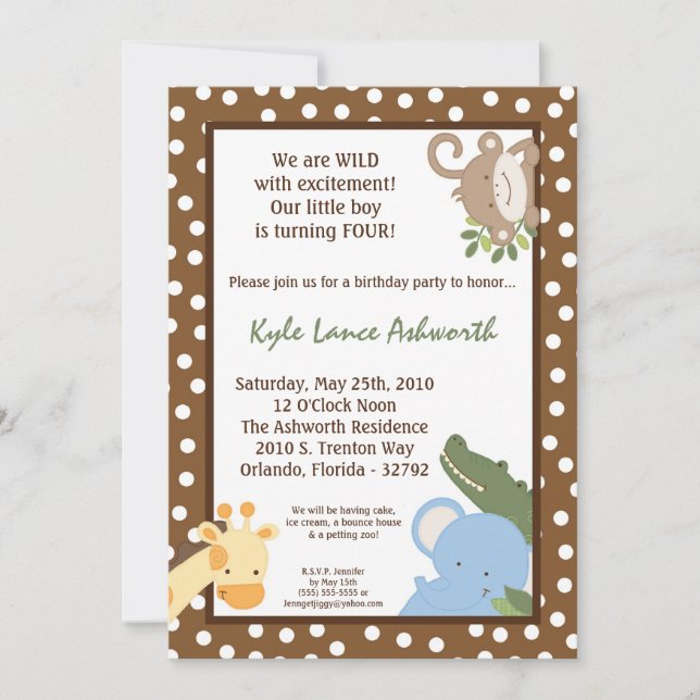 5 x 7 Safari Jungle ZooAnimal Birthday-inbjudan Inbjudningar (Framsida)