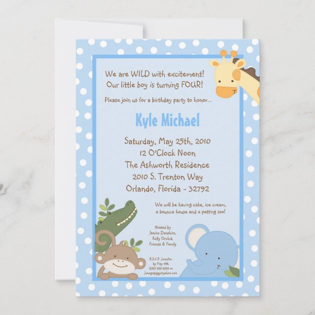 5 x 7 Safari Jungle ZooAnimal Birthday-inbjudan Inbjudningar (Framsida)