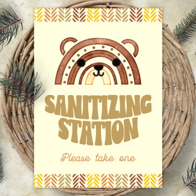 5 x 7 Sanitizer Station Boho Woodland Bear Birthda Poster (Skapare uppladdad)