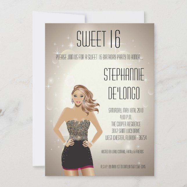 5 x 7 Sassy Blonde Girl Sweet 16 Birthday-inbjudan Inbjudningar (Framsida)