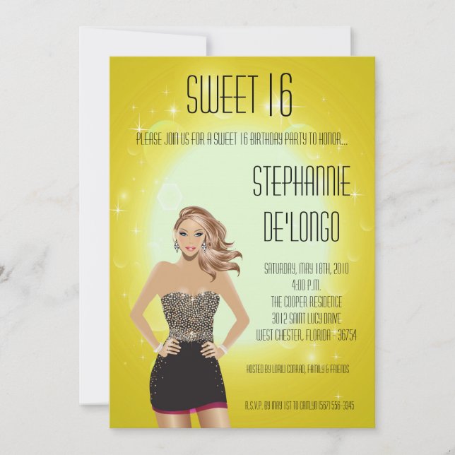 5 x 7 Sassy Blonde Girl Sweet 16 Birthday-inbjudan Inbjudningar (Framsida)