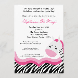 5 x 7 Sassy Rosa Jungle Zebra Baby Shower Inbjudningar
