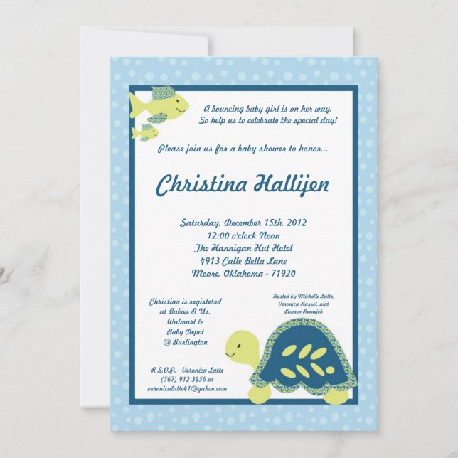 5 x 7 Sea Turtle Reef Ocean Baby Shower-inbjudan Inbjudningar (Framsida)