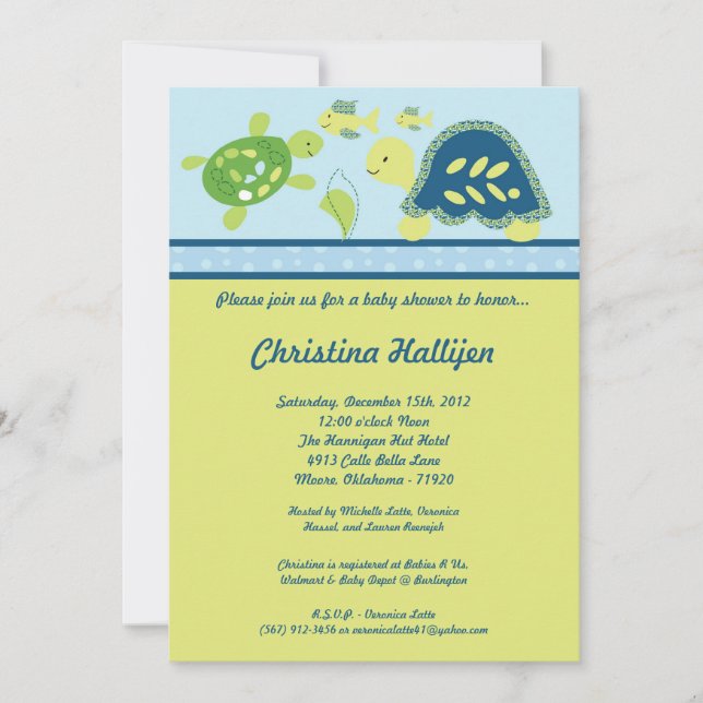 5 x 7 Sea Turtle Reef Ocean Baby Shower-inbjudan Inbjudningar (Framsida)