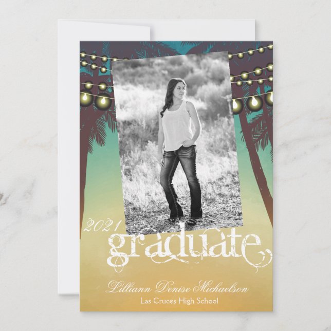 5 x 7 Senior Announcement Beach Sunset Handflatan  Meddelande (Framsida)