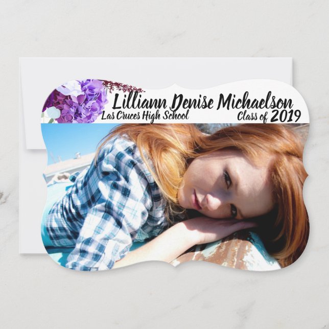 5 x 7 Senior Announcement Lavender Hibiscus på vit Meddelande (Framsida)