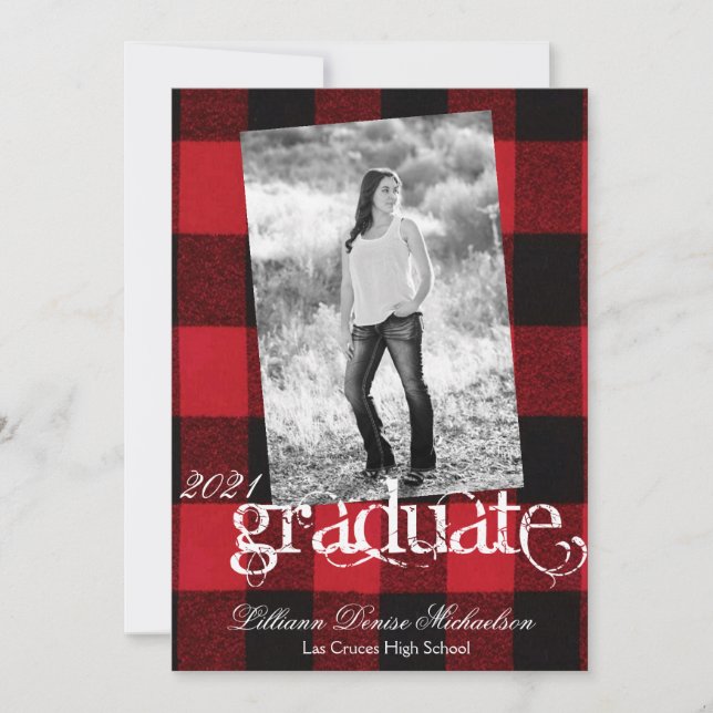 5 x 7 Senior Announcement Red Buffalo Play Bear Bl Meddelande (Framsida)