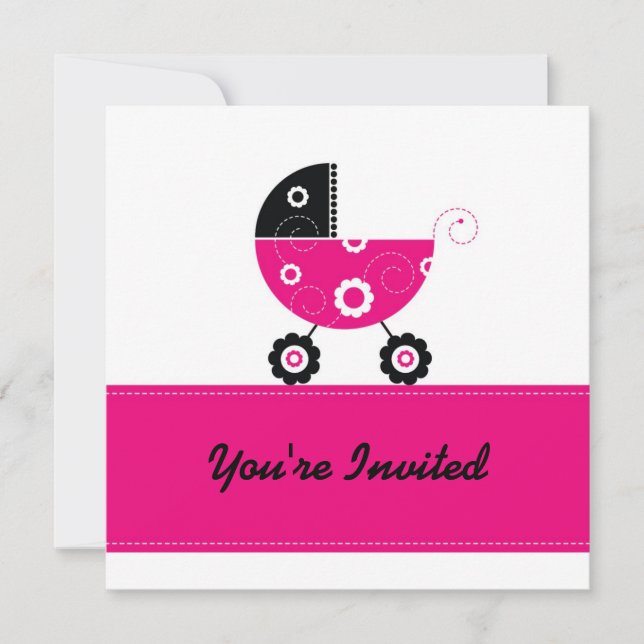 5 x 7 Shock rosa Buggie Baby Shower Inbjudningar (Framsida)