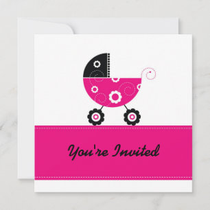 5 x 7 Shock rosa Buggie Baby Shower Inbjudningar