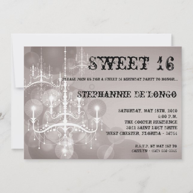 5 x 7 Silver Chandelier Sweet 16 Birthday-inbjudan Inbjudningar (Framsida)