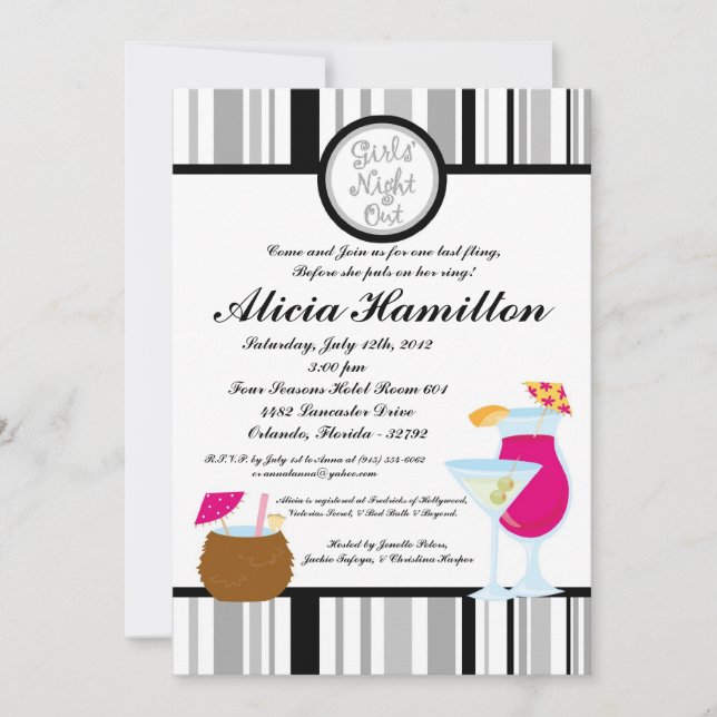 5 x 7 Silver-cocktails Bachelorette-inbjudan Inbjudningar (Framsida)
