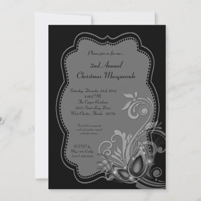 5 x 7 Silver Masqueraad-inbjudan till jul JULAFTON Inbjudningar (Framsida)