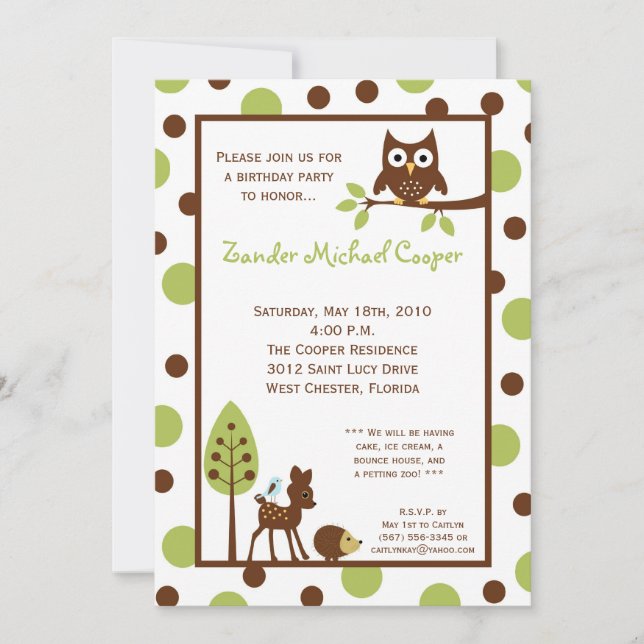 5 x 7 Skogen Wood Animal Födelsedagsfest inbjudan (Framsida)