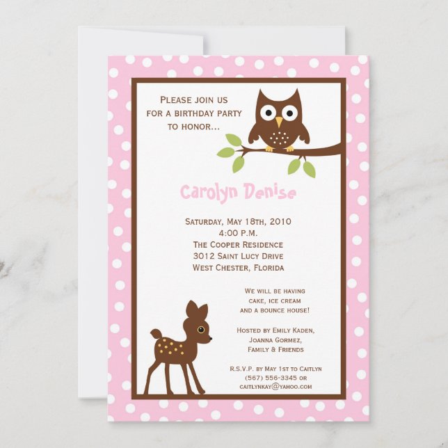 5 x 7 Skogen Woodland Animal Birthday Inbjudan (Framsida)