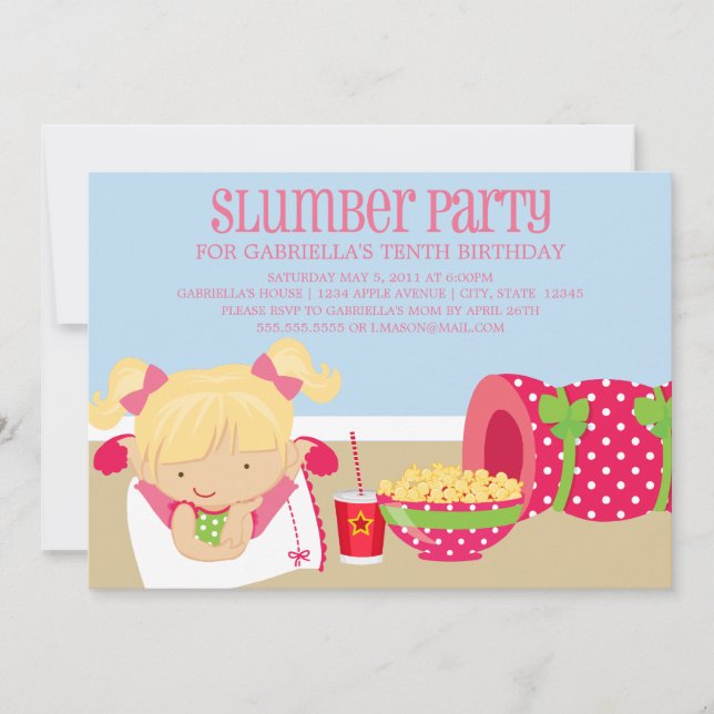 5 x 7 Slumber Party födelsedag Inbjudan (Framsida)