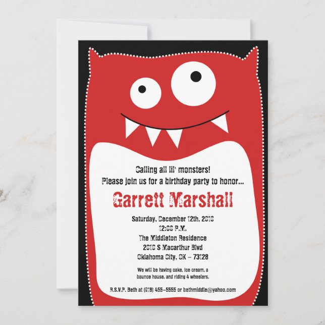 5 x 7 Små monster, födelsedagsinbjudan Inbjudningar (Framsida)
