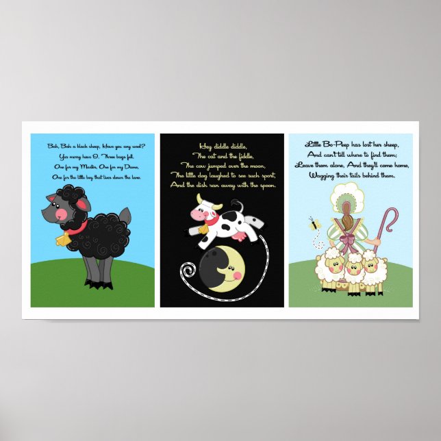 5 x 7 Svart får Diddle Bo Peep Kids Room Wall Art Poster (Framsidan)