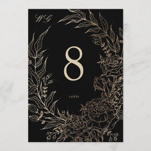 5 x 7 Svarta Guld Blommor Bröllops Bord Nummer Inbjudningar