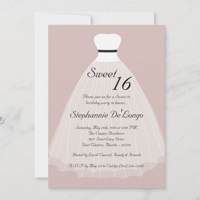 5 x 7 Tan Sheer Dress Sweet 16 Birthday-inbjudan Inbjudningar (Framsida)