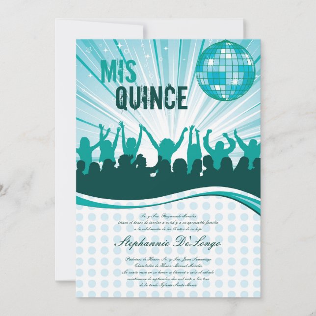 5 x 7 Teal Dance Party Quinceanera-inbjudan Inbjudningar (Framsida)
