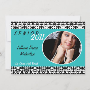 5 x 7 Teal Turquota Damask Photo Senior Notificati Meddelande