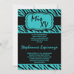 5 x 7 Teal Zebra tryck Quinceanera 15-inbjudan Inbjudningar