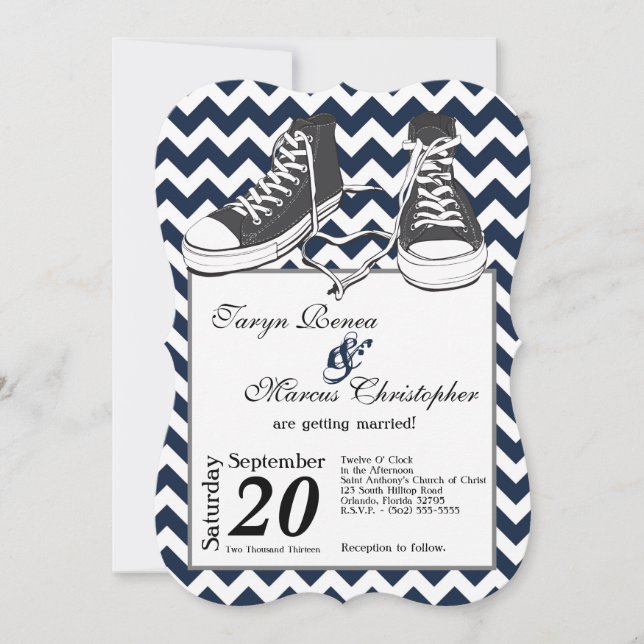 5 x 7 Tonåringar Sneakers Chevron-bröllopsinbjudan Inbjudningar (Framsida)