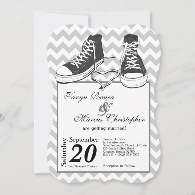 5 x 7 Tonåringar Sneakers Chevron-bröllopsinbjudan Inbjudningar (Framsida)