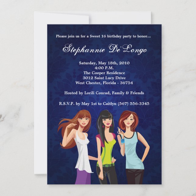 5 x 7 tonåringar Tonåring Söt 16-dagars inbjudan (Framsida)