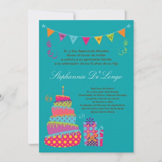 5 x 7 Topsey Cake Quinceanera Birthday-inbjudan Inbjudningar (Framsida)