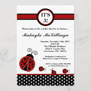 5 x 7 TRIPLETS Red Nyckelpiga Baby Shower-inbjudan Inbjudningar