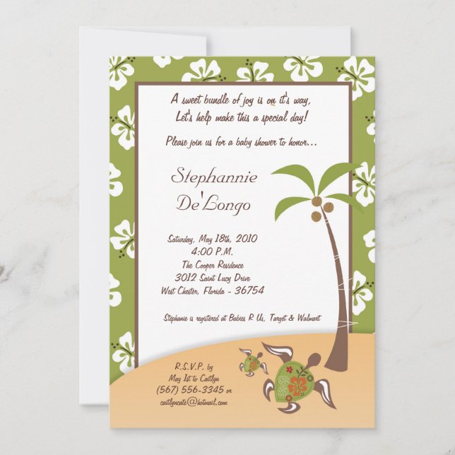 5 x 7 Tropical Turtle Mamma Baby Shower-inbjudan Inbjudningar (Framsida)
