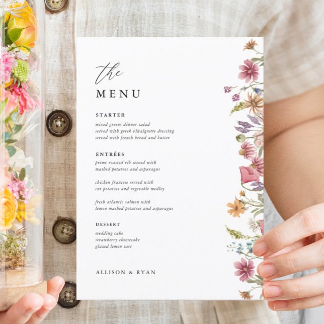 5 x 7-tums Bröllop-menykort för Blommigt-meny, pla Meny (Skapare uppladdad)