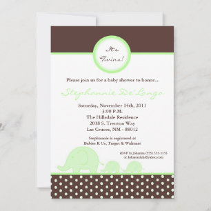 5 x 7 TWILLINGAR Mod Gree Elephant Baby Shower-inb Inbjudningar