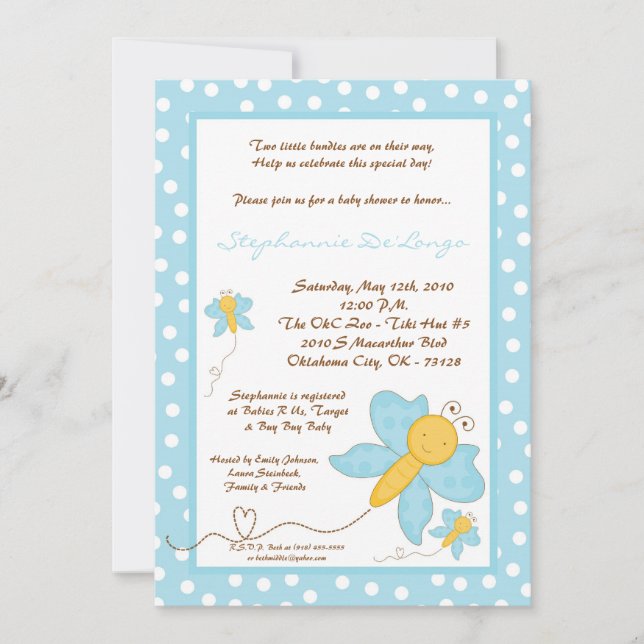 5 x 7 TWILLINGARS inbjudan till Blue Butterfly Bab (Framsida)