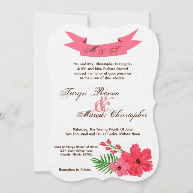 5 x 7 Vår Hibiscus Flower Hawa Wedding bjudande Inbjudningar (Framsida)