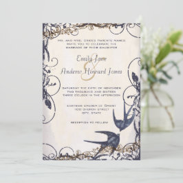 5 x 7 Vintage Love birds-Bröllopsinbjudningar Inbjudningar