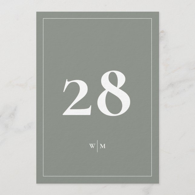 5 x 7 Vit Ram Sagegrå Bordskort för Bröllop (Framsida)