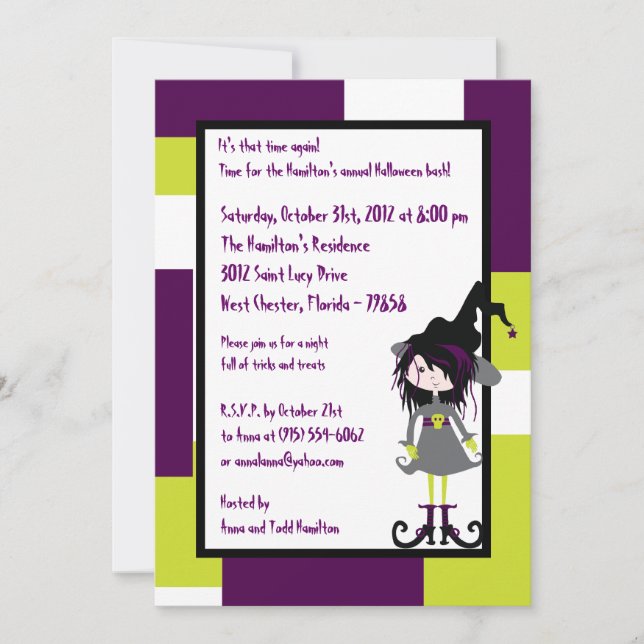 5 x 7 Witchy Ways Lila Halloween fest inbjudan (Framsida)