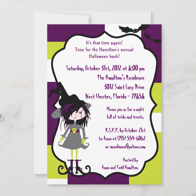 5 x 7 Witchy Ways Lila Halloween fest inbjudan (Framsida)