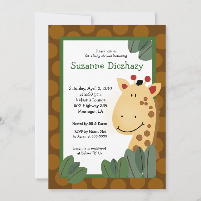 5 x 7 Zanzibar GIRAFFE Jungle Baby Shower Inbjudningar (Framsida)