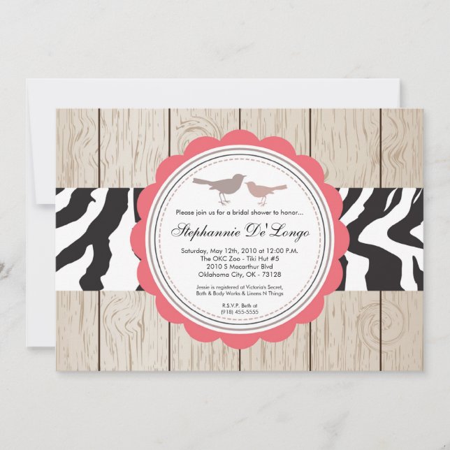 5 x 7 Zebra Bird Couple Inbjudningskort för möhipp (Framsida)