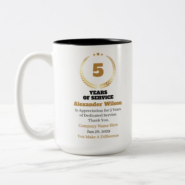 5 Years of Service Employee Appreciation – Custom Två-Tonad Mugg (Vänster)