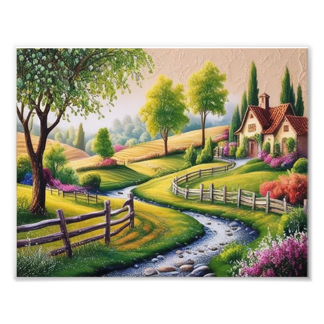 5D DIY Diamond Painting Kit - Countryside Villa Fototryck (Framsidan)