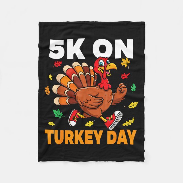 5k On Turkey Day Funny Running Thanksgiving Turkey Fleecefilt (Framsidan)