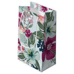 5lx3wx8,5h Small Gift Bag Tropical Flowers on Blue