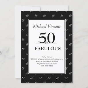 5O och Fabulous black and White modern Birthday Inbjudningar