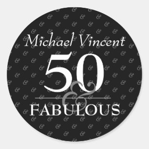 5O och Fabulous black and White modern Birthday Runt Klistermärke