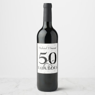 5O och Fabulous black and White modern Birthday Vinflaska Etikett