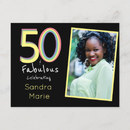 5O och Fabulous Black Gult Rainbow Chic Birthday Inbjudningar